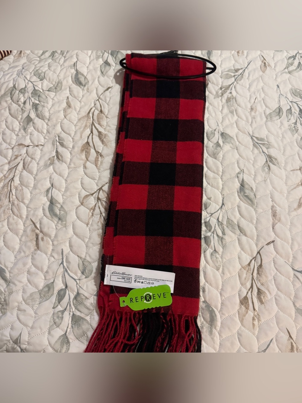 Eddie Bauer Red & Black Buffalo Plaid Fringed ScarfNew With Tags (NWT)